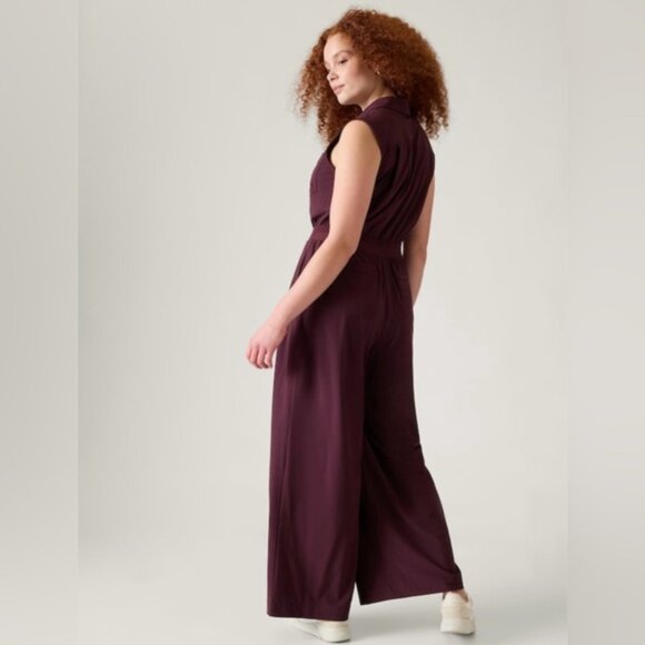 Athleta Brooklyn Heights Wide Leg Jumpsuit // Spiced Cabernet - Picture 8 of 11